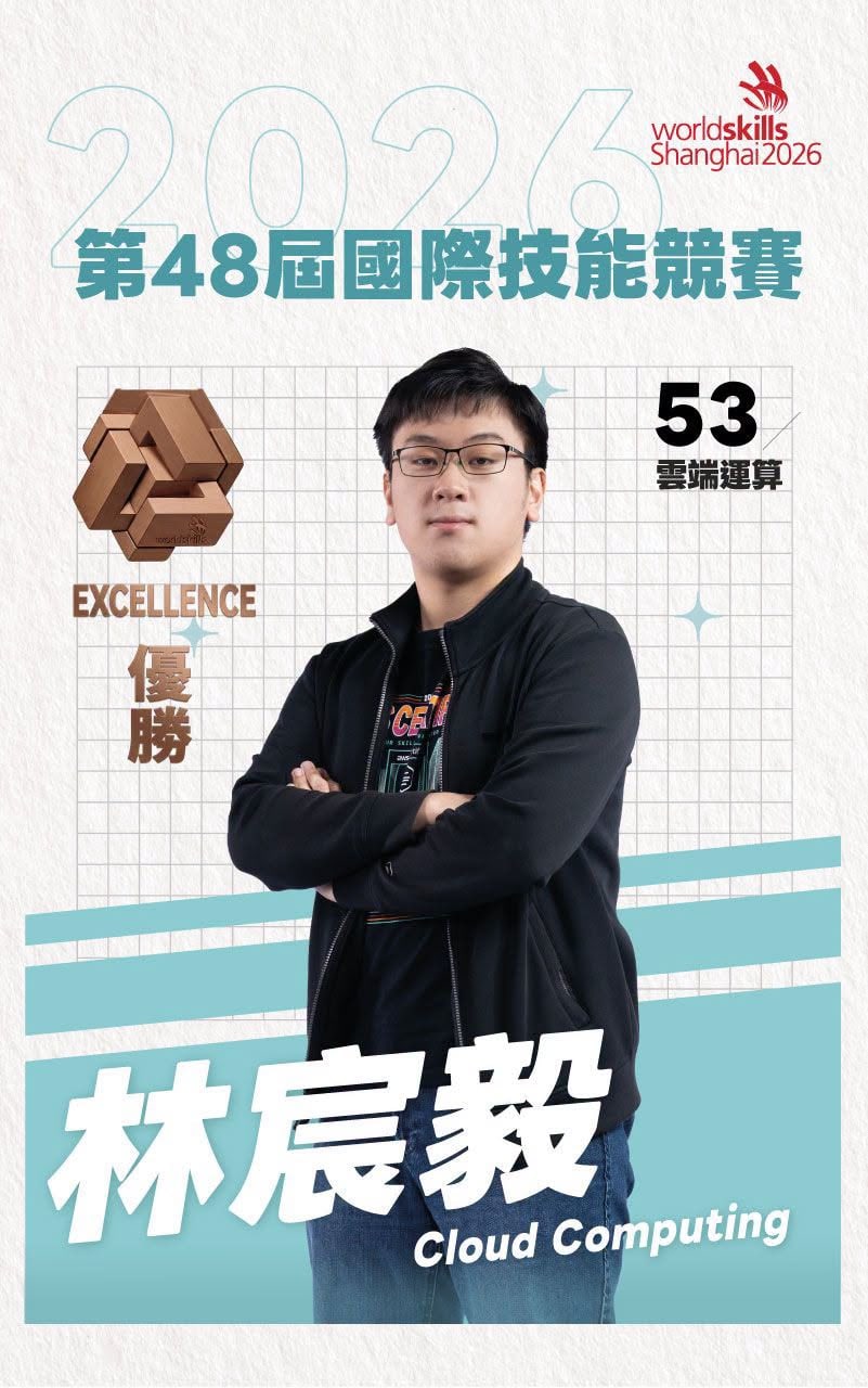 Ian Lin（林宸毅）第 48 屆國際技能競賽雲端運算職類人物圖